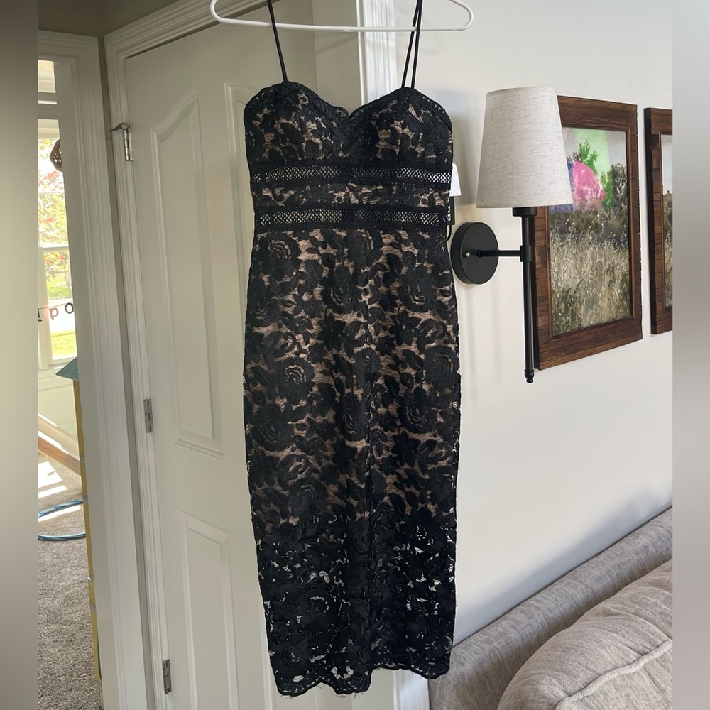 Black and tan lace dress